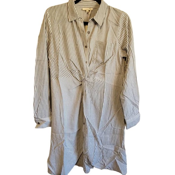 Mystree Womens Tunic Shirt Dress Small Stripes Twist Front Button Front - Picture 1 of 3